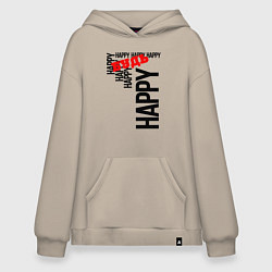 Толстовка-худи оверсайз Будь happy, цвет: миндальный