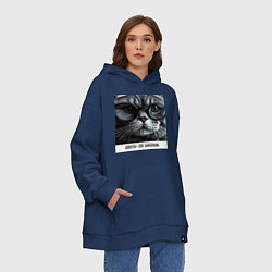 Толстовка-худи оверсайз Мем кот в очках: шерсть это приправа, цвет: тёмно-синий — фото 2