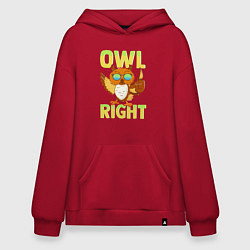Толстовка-худи оверсайз Owl right - каламбур отлично, цвет: красный