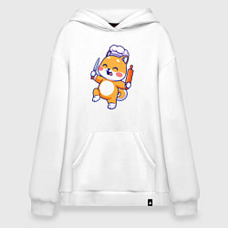 Толстовка-худи оверсайз Котенок повар, цвет: белый