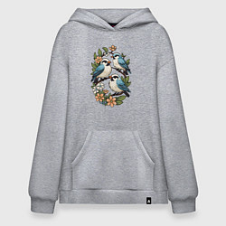 Худи оверсайз Три птицы на ветках в цветах