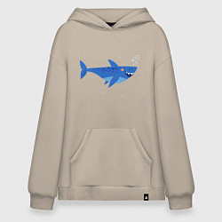 Толстовка-худи оверсайз Синяя акула, цвет: миндальный