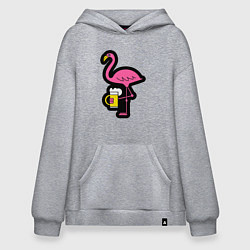 Толстовка-худи оверсайз Фламинго и пивко, цвет: меланж