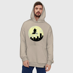 Толстовка-худи оверсайз Дракон, летящий над городом, цвет: миндальный — фото 2