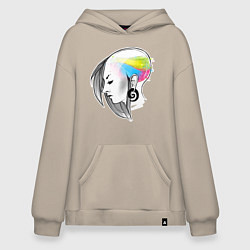 Толстовка-худи оверсайз Киберпанк в голове, цвет: миндальный