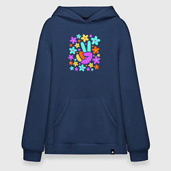 Толстовка-худи оверсайз Flower peace, цвет: тёмно-синий