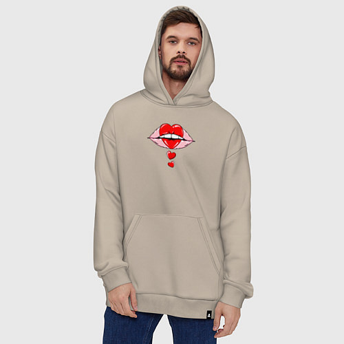 Худи оверсайз Губы и сердечки / Миндальный – фото 4