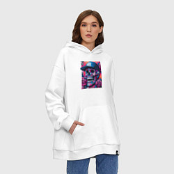 Толстовка-худи оверсайз Череп в бейсболке - граффити, цвет: белый — фото 2