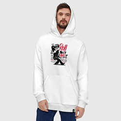 Толстовка-худи оверсайз Шимпанзе играет рок-н-рол, цвет: белый — фото 2