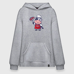 Толстовка-худи оверсайз Коровка повар, цвет: меланж