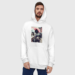 Толстовка-худи оверсайз Крутая пантера панк из Нью-Йорка - нейросеть, цвет: белый — фото 2