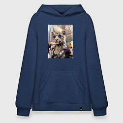 Толстовка-худи оверсайз Леопард альбинос панк музыкант из Нью-Йорка - нейр, цвет: тёмно-синий