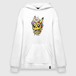 Толстовка-худи оверсайз Пикачу треснутый зомби, цвет: белый