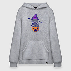 Толстовка-худи оверсайз Котик и хэллоуин, цвет: меланж