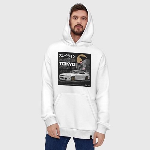 Худи оверсайз Nissan Skyline годзила / Белый – фото 4