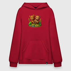 Толстовка-худи оверсайз Два медвежонка, цвет: красный