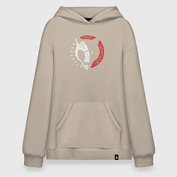 Толстовка-худи оверсайз Волк фенрир в кельтском стиле с рунами, цвет: миндальный