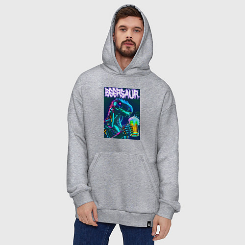 Худи оверсайз Neon cyber beersaur - neon glow fantasy / Меланж – фото 4
