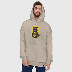 Толстовка-худи оверсайз Енот рокер играет на гитаре, цвет: миндальный — фото 2