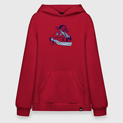 Толстовка-худи оверсайз Сатурн и горы, цвет: красный