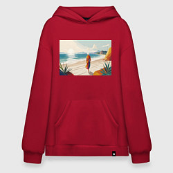 Худи оверсайз Летний пейзаж с женщиной на пляже