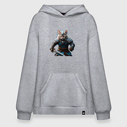 Толстовка-худи оверсайз Кот викинг, цвет: меланж