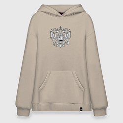 Толстовка-худи оверсайз Россия герб символика, цвет: миндальный