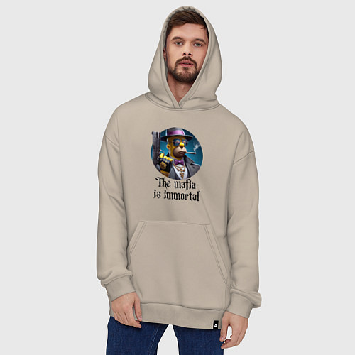 Худи оверсайз Гомер Симпсон с пистолетом - мафия бессмертна / Миндальный – фото 4