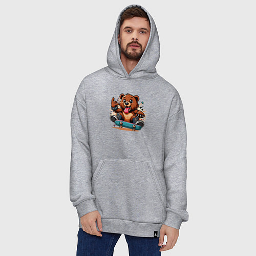 Худи оверсайз Мишутка крутой скейтбордист - нейроарт / Меланж – фото 4