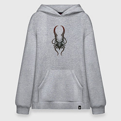 Толстовка-худи оверсайз Рогатый череп с щупальцами, цвет: меланж