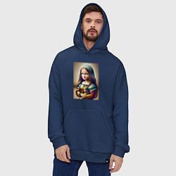 Толстовка-худи оверсайз Маленькая Мона Лиза в детстве с куклой - нейроарт, цвет: тёмно-синий — фото 2