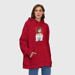 Толстовка-худи оверсайз Дандадан: Момо, цвет: красный — фото 2