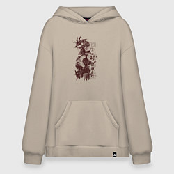 Толстовка-худи оверсайз Кибернетический самурай, цвет: миндальный