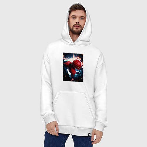 Худи оверсайз Человек паук над ночным городом / Белый – фото 4