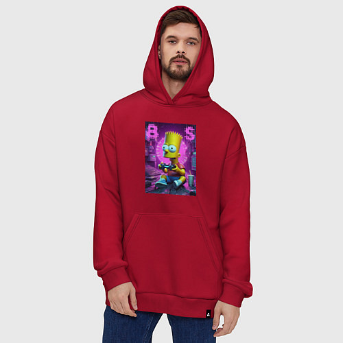 Худи оверсайз Bart Simpson - cool gamer / Красный – фото 4