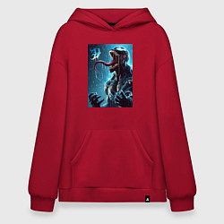 Толстовка-худи оверсайз Веном под проливным дождём - нейроарт фантазия, цвет: красный