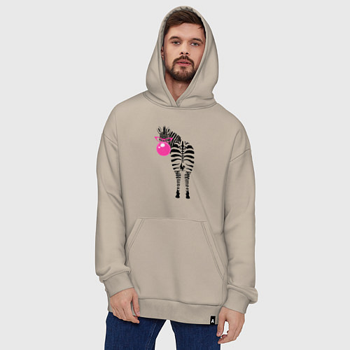 Худи оверсайз Зебра в розовых очках / Миндальный – фото 4