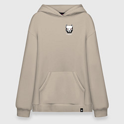 Толстовка-худи оверсайз Питбуль воин - страха нет рунами, цвет: миндальный