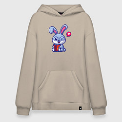 Толстовка-худи оверсайз Читающий зайка, цвет: миндальный