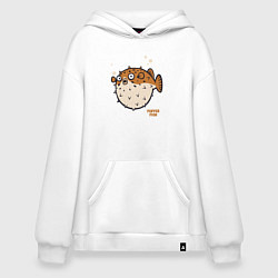 Толстовка-худи оверсайз Рыбка фугу, цвет: белый