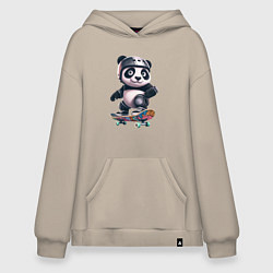 Толстовка-худи оверсайз Cool panda on a skateboard - extreme, цвет: миндальный