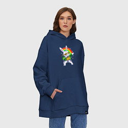 Толстовка-худи оверсайз Rainbow rabbit, цвет: тёмно-синий — фото 2