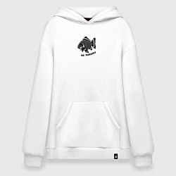 Толстовка-худи оверсайз Декоративная татуировка рыбы на рыбалку, цвет: белый