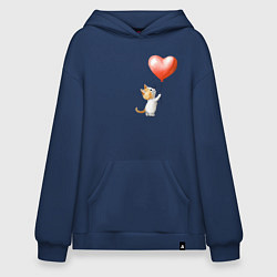 Толстовка-худи оверсайз Милый котенок с шариком сердечком, цвет: тёмно-синий