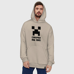 Толстовка-худи оверсайз Creeper Aw Man, Майнкрафт мем, цвет: миндальный — фото 2