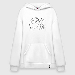 Толстовка-худи оверсайз Палец вверх мем, цвет: белый