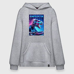 Толстовка-худи оверсайз Tyrannosaurus is esports player - neon glow, цвет: меланж