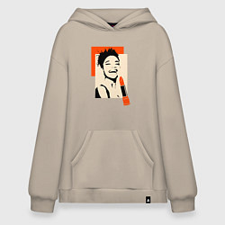 Толстовка-худи оверсайз Девушка с помадой в стиле поп-арт, цвет: миндальный