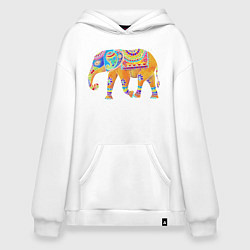 Толстовка-худи оверсайз Батик слон индийский, цвет: белый