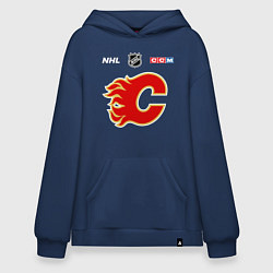 Толстовка-худи оверсайз Калгари Флэймз - логотип команды, цвет: тёмно-синий